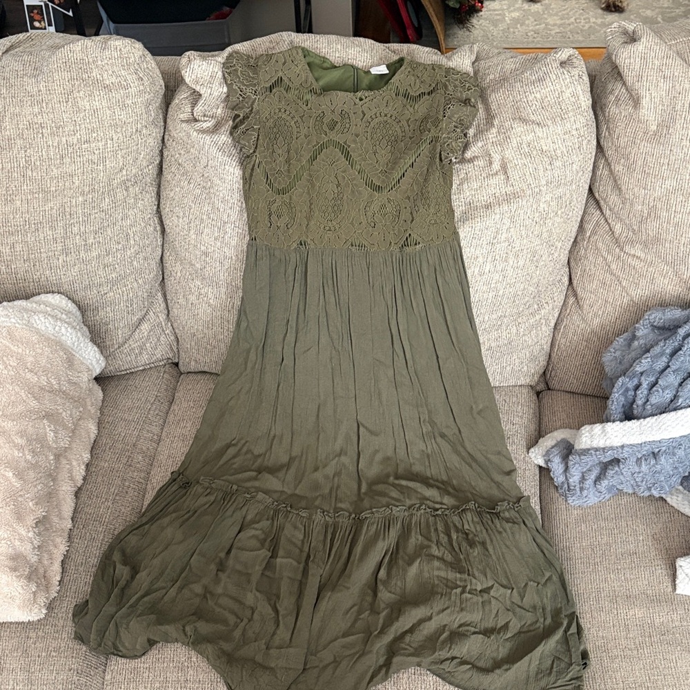 Elegant Olive Lace Dress